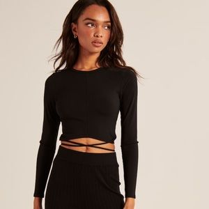 Long sleeve ribbed tie front top Abercrombie & Fitch